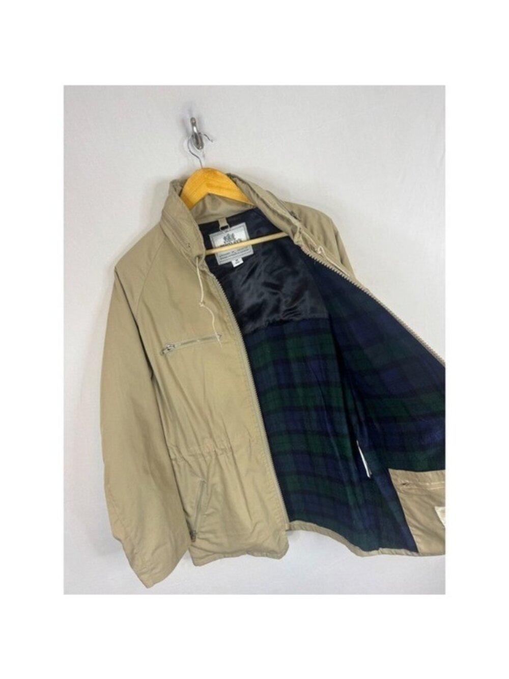 Bentleys of London Mens Tan Field Jacket Plaid Lined Leeds Cloth Hooded Size 38R